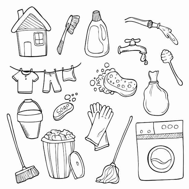 Zestaw Do Czyszczenia Doodle Vector Spring House Cleaning