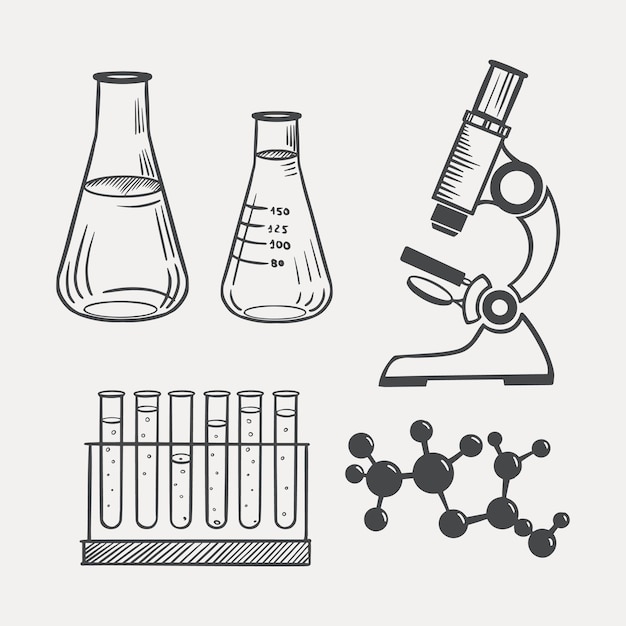 Zestaw Do Lekcji Chemii Szkic Wektor Ciągnione