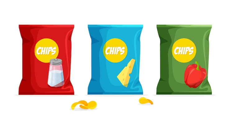 Zestaw do projektowania opakowań chipsów ziemniaczanych Szablon opakowania chipsów o różnych smakach i kolorach