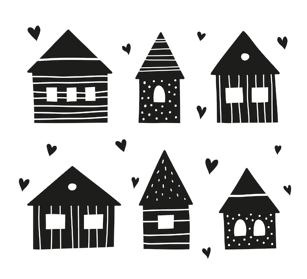 Plik wektorowy zestaw doodle domów w stylu skandynawskim