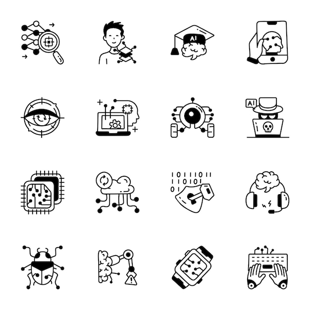 Plik wektorowy zestaw doodle programowania i rozwoju ai