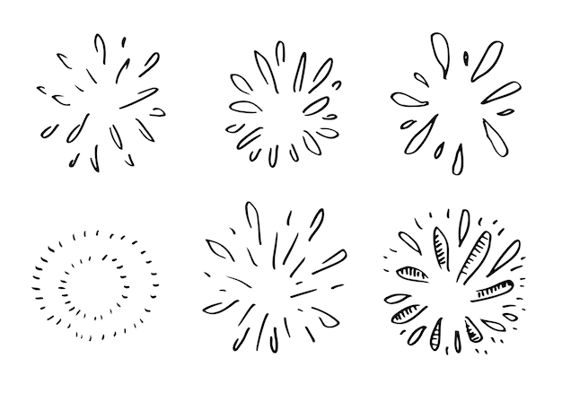 Zestaw Doodle Starburst Na Białym Tle Ręcznie Rysowane Z Ilustracji Wektorowych Elementów Projektu Sunburst