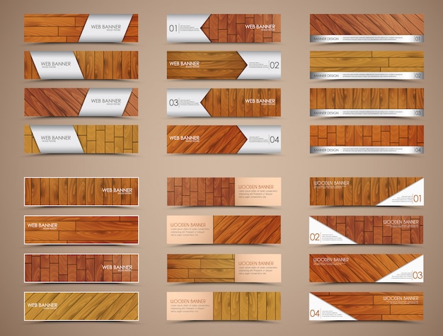 Plik wektorowy zestaw drewnianych banerów internetowych