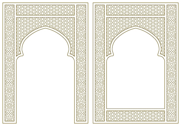 Plik wektorowy zestaw dwóch elementów projektowych dwie ramki w arabskim stylu geometrycznym proporcja rozmiaru a4