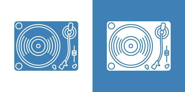 Plik wektorowy zestaw dwóch prostych ikon odtwarzaczy winylowych, zalanych kolorem. w wariacjach niebiesko-białych.