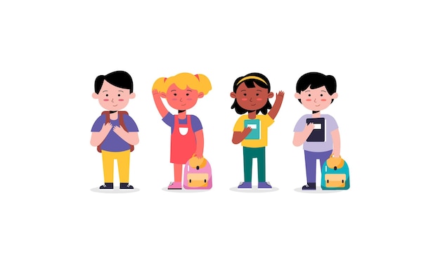 Zestaw dzieci znaków wektor sztuki graficznej płaskiej konstrukcji ilustracji