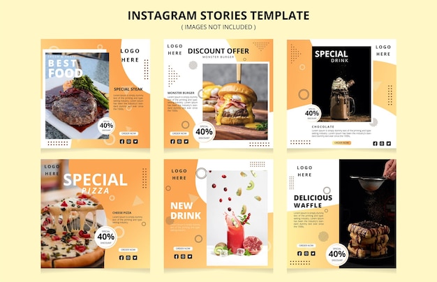 Plik wektorowy zestaw edytowalnego projektu szablonu baneru kwadratowego dla postu z jedzeniem, odpowiedni dla mediów społecznościowych