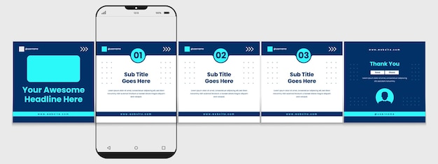Plik wektorowy zestaw edytowalnych wzorców postów karuzelowych linkedin, mediów społecznościowych, instagram