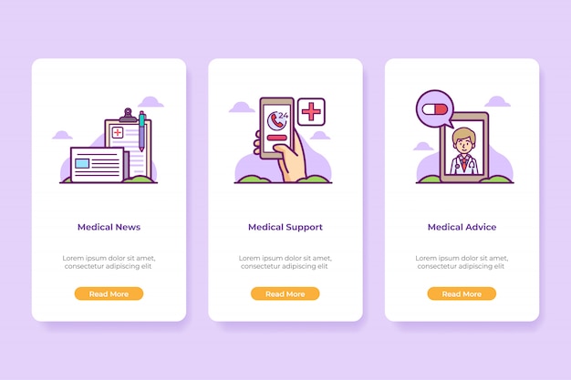 Zestaw Ekranów Onboarding Hospital Medical Application Interface