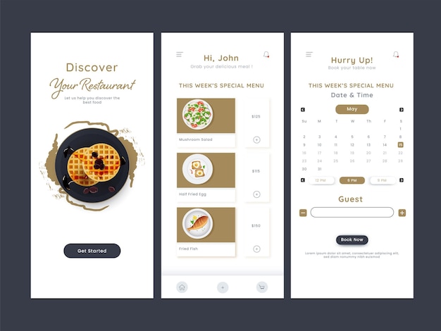 Zestaw Ekranów Ui Ux Gui Restauracja Zarezerwuj Stolik Lub Rezerwację Na Reklamę