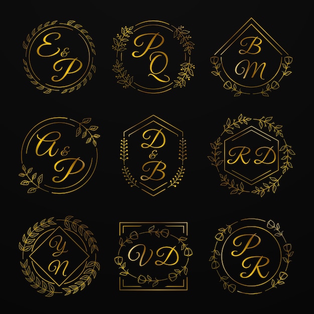 Zestaw Elegancki Monogram Ślubny Kwiatowy