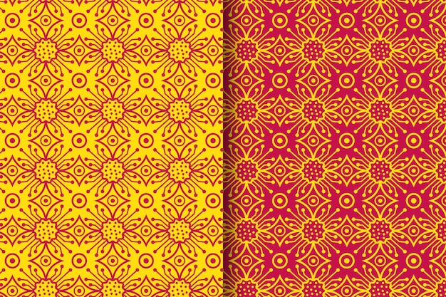 zestaw elektrycznych koncepcji bezszwowych wzorów, w których zastosowano nowoczesny styl konturu w żółtych i czerwonych kolorach
