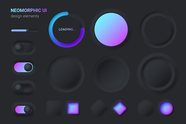 Zestaw elementów dekoracyjnych Neomorphic UI UX Black