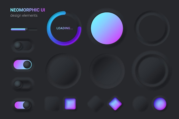 Zestaw Elementów Dekoracyjnych Neomorphic Ui Ux Black