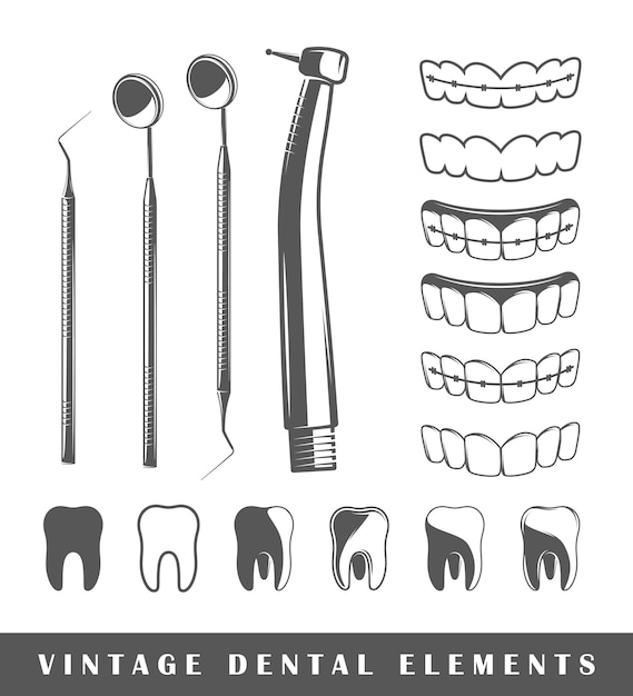 Plik wektorowy zestaw elementów dentysty