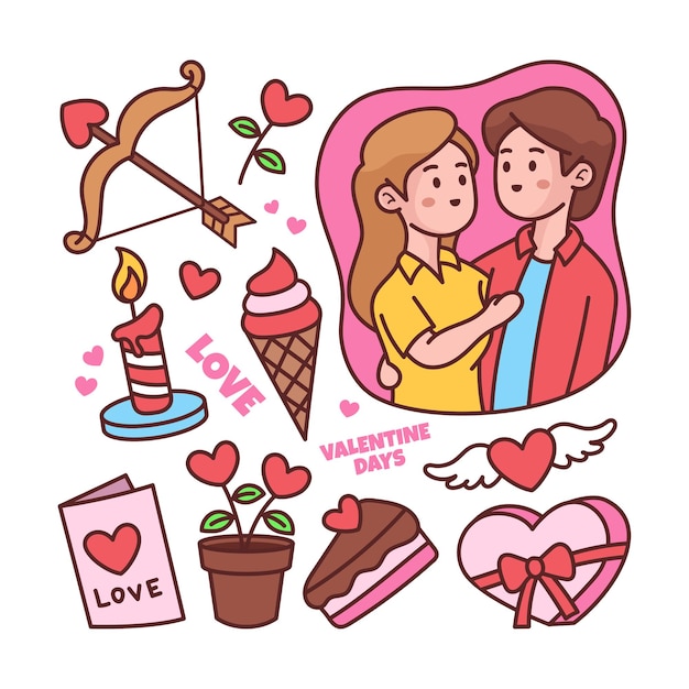 Zestaw Elementów Doodle Valentine Dni