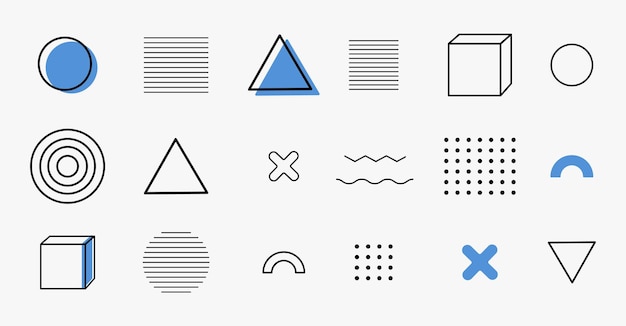 Zestaw elementów geometrycznych w stylu memphis