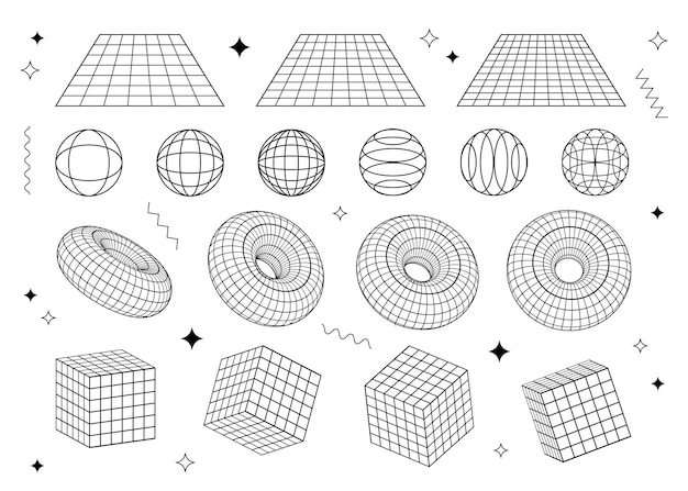 Zestaw elementów graficznych czarnej linii wielokątne modele modeli wektorowych szkieletowych form geometrycznych