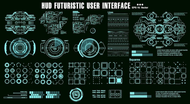 Zestaw Elementów Hud Mega Zestaw Wyświetlacz Pulpitu Nawigacyjnego Ekran Technologii Wirtualnej Rzeczywistości Futurystyczny Interfejs Użytkownika
