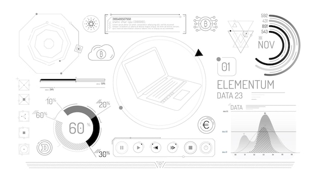 Zestaw elementów infograficznych na temat technologii finansowych i kryptowalut