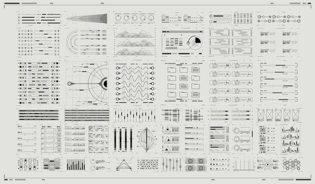 Zestaw elementów nowoczesnego interfejsu użytkownika Sci Fi Elementy infografiki Futurystyczny wirtualny graficzny interfejs użytkownika HUD dla aplikacji biznesowych Ilustracja panelu cyfrowego tablicy rozdzielczej Abtract Header Status Bar