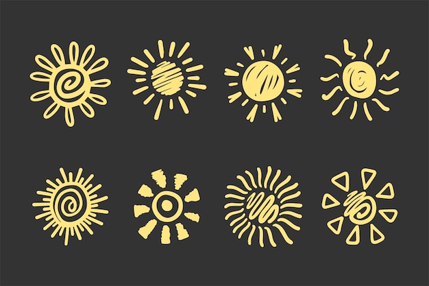 Zestaw Elementów Projektu Doodle Słońce Ilustracja Wektorowa