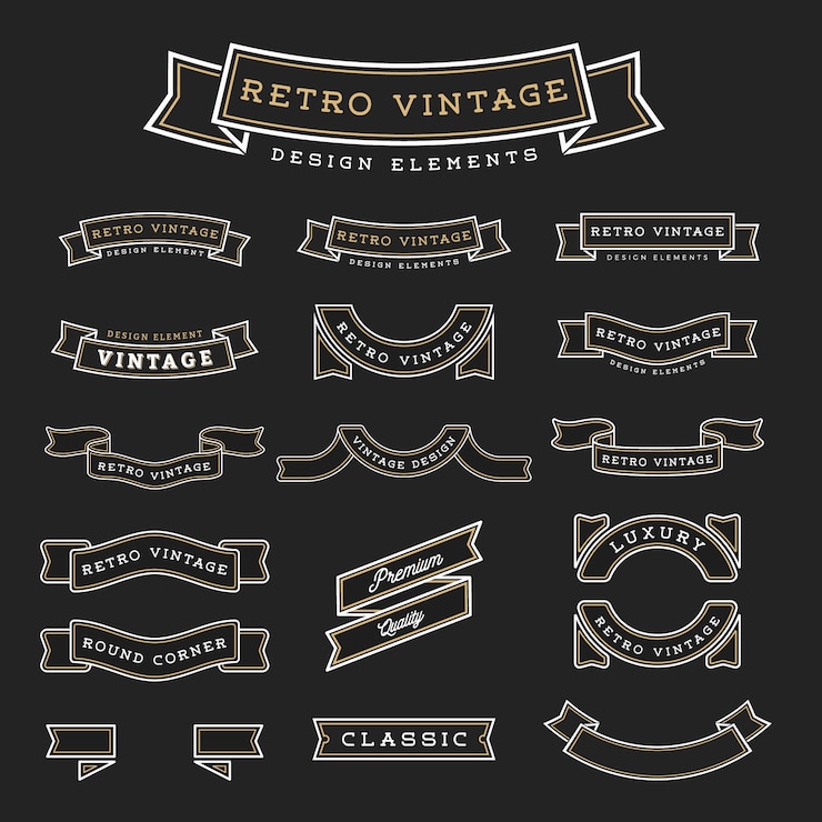 Wektor zestaw elementów projektu retro starodawny wstążki