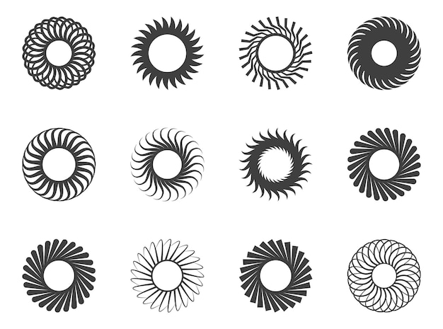 Zestaw elementów projektu spiralnego i wirowego ruchu skręcającego koła