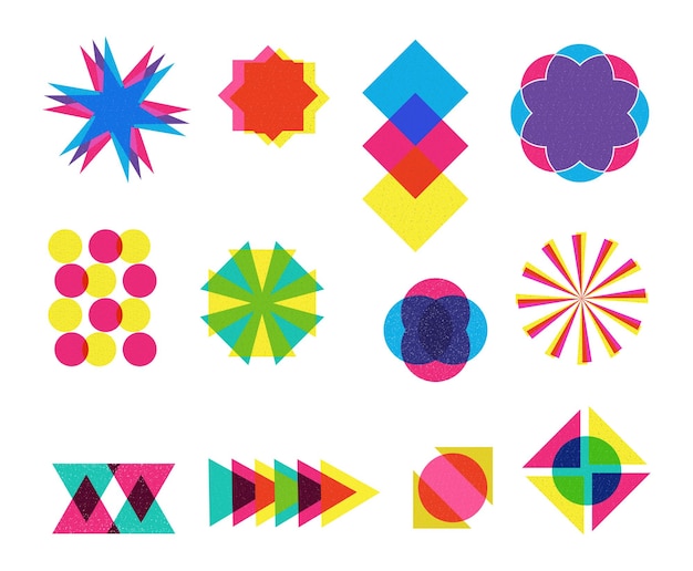 Zestaw elementów retro geometrycznego risografu