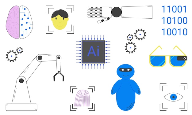 Zestaw Elementów Sztucznej Inteligencji Robotyzacja Identyfikacja Na Podstawie Danych Biometrycznychvector