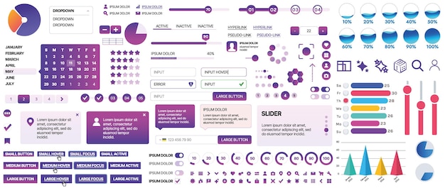 Zestaw elementów UIUX dla stron internetowych i aplikacji mobilnych przyciski formularze panele menu