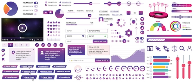 Zestaw elementów UIUX dla stron internetowych i aplikacji mobilnych przyciski formularze panele menu