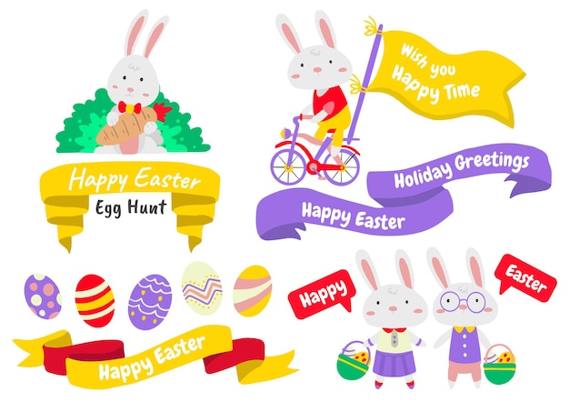 Zestaw Elementów Wielkanocnych Z Malowanymi Jajkami I Zwierzętami. Wesołych świąt Wielkanocnych