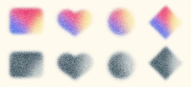 Zestaw Elementów Z Wektorowym Szumem Tekstura Holograficzna Rozmycie Abstrakcyjne Tło Kolorowa Akwarela Gradient Siatka Gradacji Neonowych Kolorów Iryzujących I W Wersji Czarno-białej