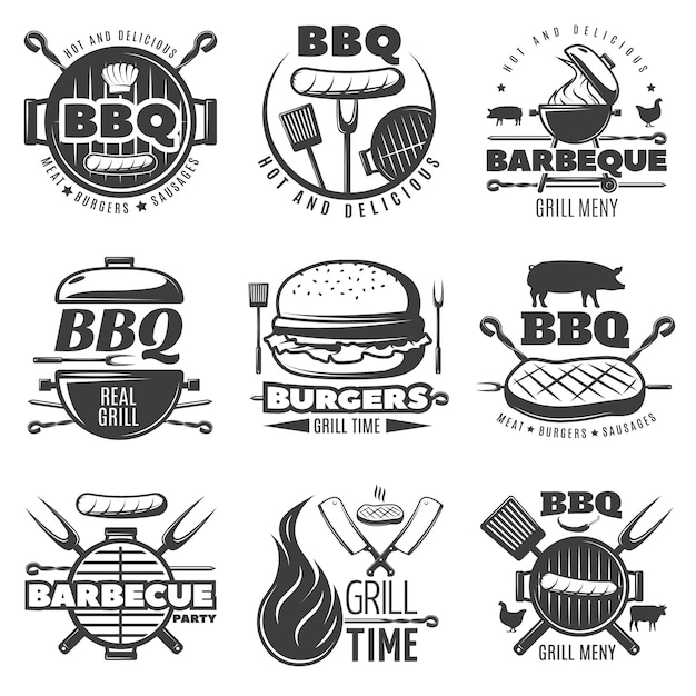 Plik wektorowy zestaw emblematów bbq grill