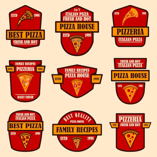 Zestaw Emblematów Pizzerii. Element Projektu Logo, Etykieta, Znak, Plakat., Ulotka. Ilustracja Wektorowa