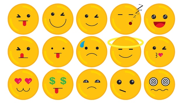 Zestaw Emoji Z Różnymi Reakcjami Odizolowany Na Białym Tle