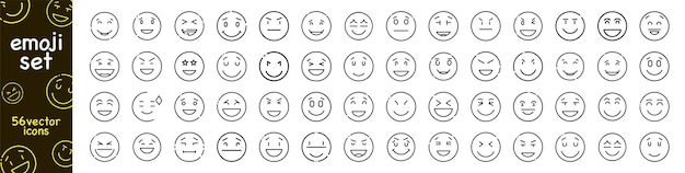 Zestaw emotikonów Kolekcja twarzy emoji Emoji z różnymi emocjami, nastrojem, szczęśliwym, smutnym uśmiechem na twarzy