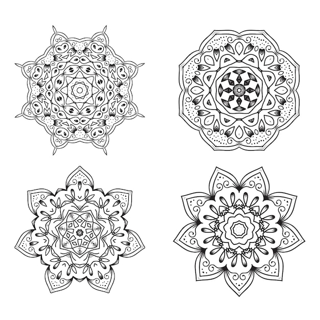 Zestaw Etnicznych Fraktali Mandala Vector Tattoo Design Wygląda Jak Płatek śniegu Lub Wzór Maya Aztec Lub Kwiat