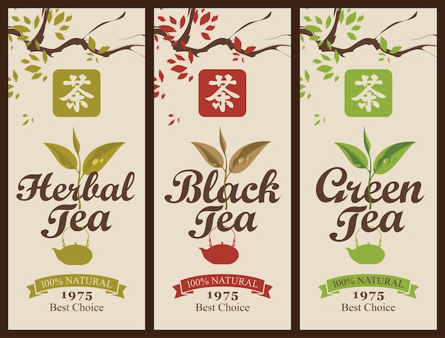 Zestaw Etykiet Dla Różnych Rodzajów Herbaty