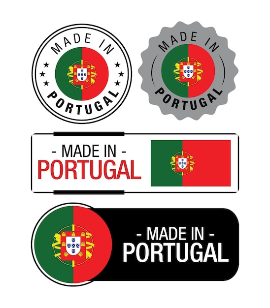 Plik wektorowy zestaw etykiet made in portugalia, logo, flaga portugalii, godło produktu portugalia. ilustracja wektorowa