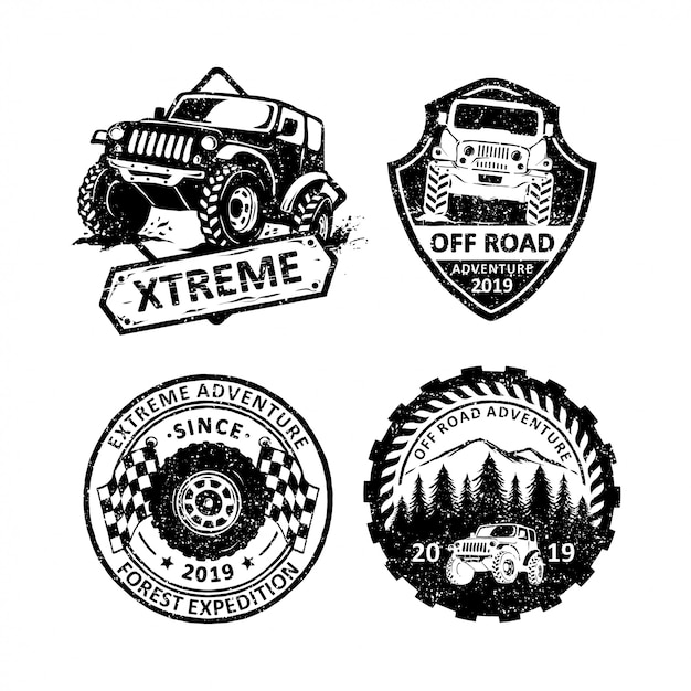 Zestaw Etykiet Rocznika Emblematy Offroad, Emblematy I Logo