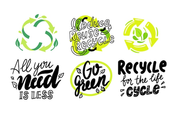 Zestaw etykiet środowiskowych, znak trójkąta do recyklingu, odpady nadające się do kompostowania, biodegradowalne logo śmieci lub śmieci, ikony