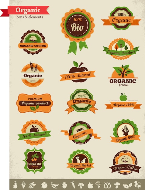 Plik wektorowy zestaw etykiet żywności ekologicznej