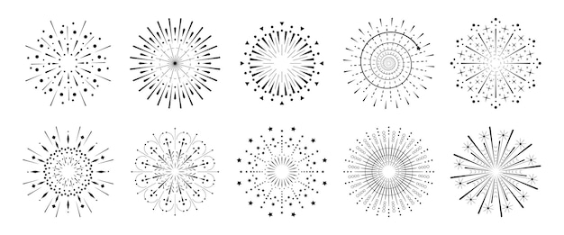 Zestaw Fajerwerków Blask Promieni Słonecznych Kolekcja Abstrakcyjna Promieni Słonecznych Różne Promienie Słoneczne Lub Fajerwerki