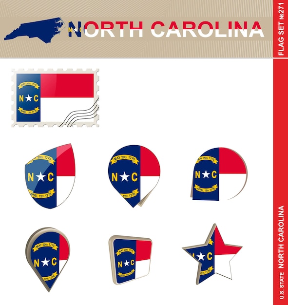 Zestaw Flag Karoliny Północnej Zestaw Flag Stanowych Usa 271 Wektor