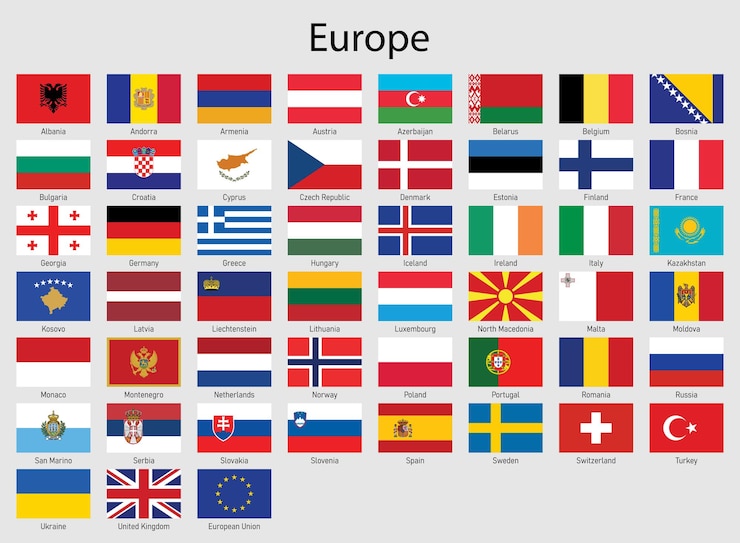 Zestaw flag krajów europejskich Kolekcja flag całej Europy