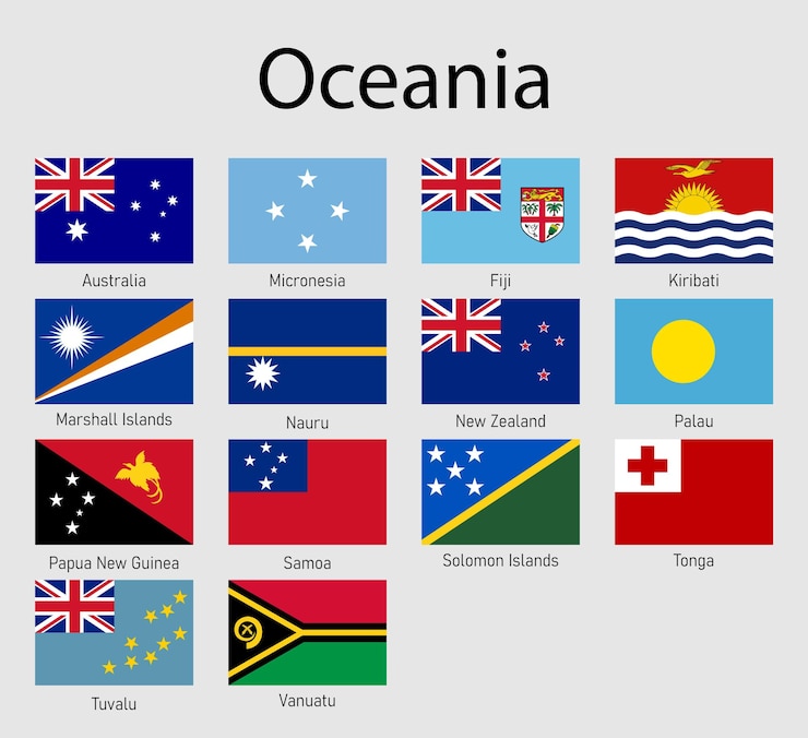 Zestaw flag krajów Oceanii Cała kolekcja flag Oceanii