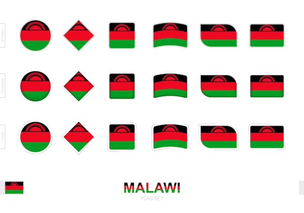 Zestaw Flag Malawi, Proste Flagi Malawi Z Trzema Różnymi Efektami.