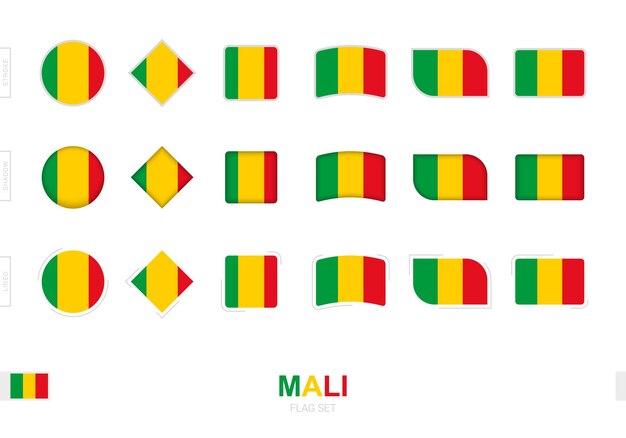 Zestaw Flag Mali, Proste Flagi Mali Z Trzema Różnymi Efektami.